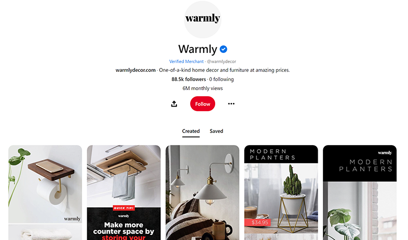 top-shopify-stores-3-warmly-decor-pinterest-account