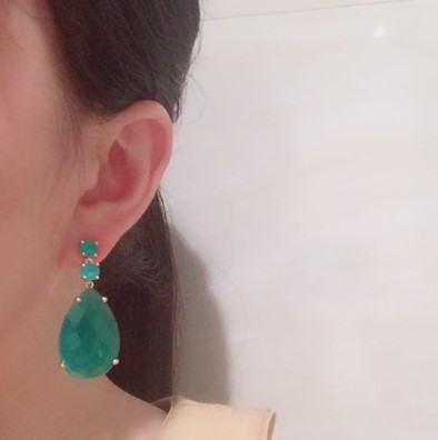 Net red European and American style retro big water drop earrings simulation emerald bar earrings blue Paraiba earrings female