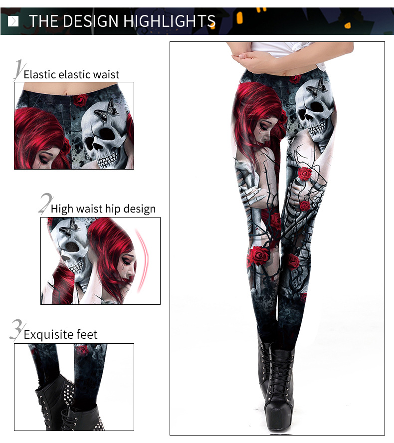 Women's Halloween Skull Leggings - Soft and Stretchy Gothic Pants